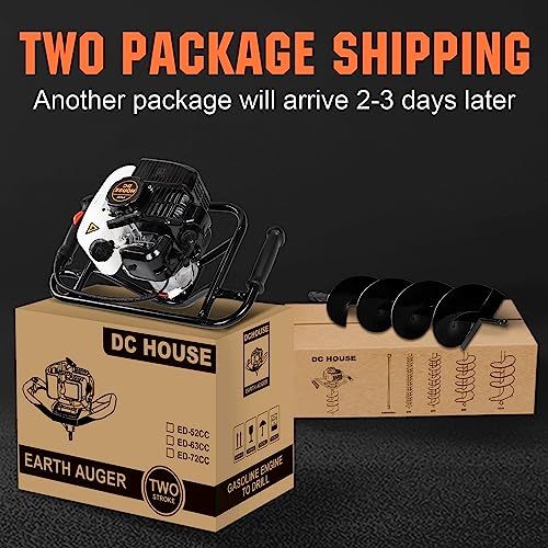 DC HOUSE 52cc 2.4HP Gas Powered Post Hole Digger with Two Earth Auger Drill Bit