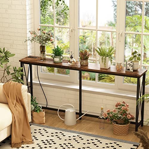 SUPERJARE 70 Inch Console Table with 2 Outlet and 2 USB Ports