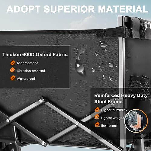 Uyittour Collapsible Wagon Cart Heavy Duty Foldable, Utility Grocery Wagon for Camping Sports Shopping