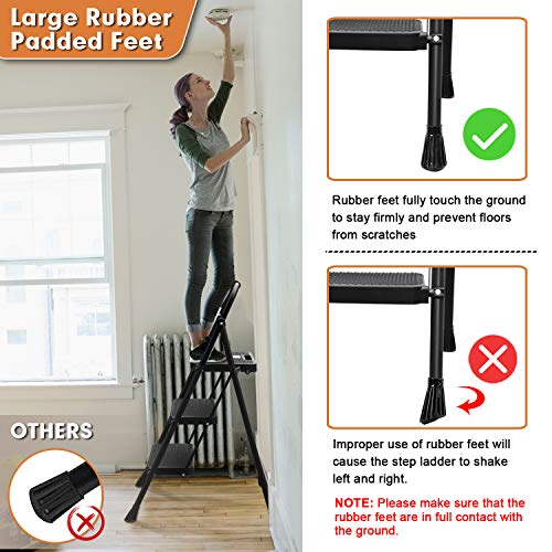 HBTower 3 Step Ladder, Folding Step Stool with Wide Anti-Slip Pedal, 500lbs