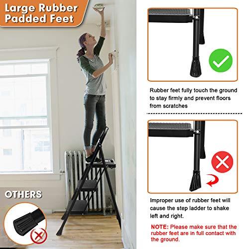 HBTower 3 Step Ladder, Folding Step Stool with Wide Anti-Slip Pedal, 500lbs