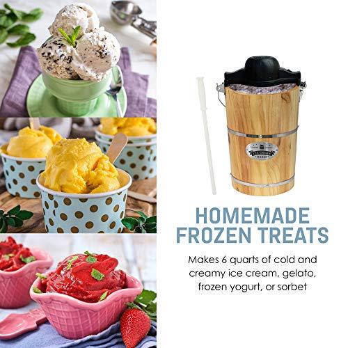 Elite Gourmet 6 Quart Vintage Wood Bucket Electric Ice Cream Maker Machine