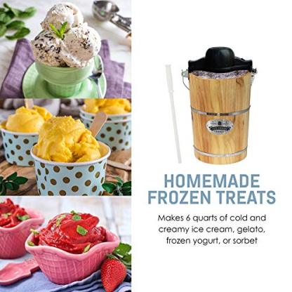 Elite Gourmet 6 Quart Vintage Wood Bucket Electric Ice Cream Maker Machine