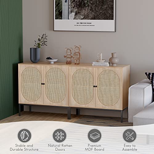 Yechen Set of 2 Sideboard Storage Cabinet with Handmade Natural Rattan Doors