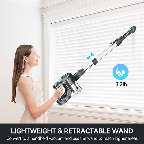 INSE Cordless Vacuum Cleaner, 6-in-1 Rechargeable Stick Vacuum with 2200 mAh Battery