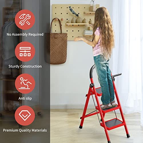 3 Step Ladder-3 Step Ladder Folding Step Stool-Step Ladder 3 Step Folding with Anti-Slip