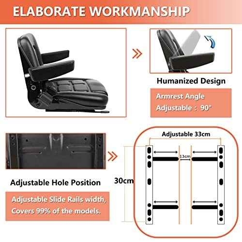 Universal Fold Down Forklift Seat, Micro Switch, Armrest And Safety Belt, for Tractor