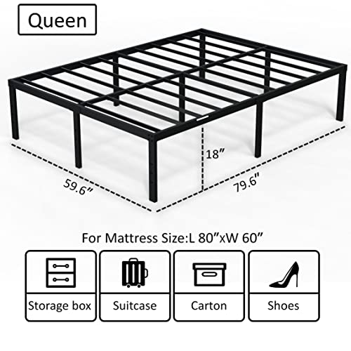 EMODA Queen Bed Frame No Box Spring Needed 18 Inch Heavy Duty Metal Tall Platform Bed Frame