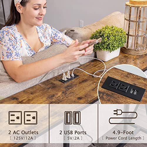 SUPERJARE 70 Inch Console Table with 2 Outlet and 2 USB Ports