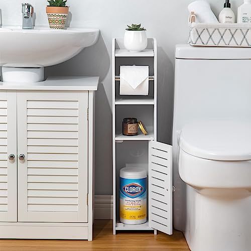 Toilet Paper Holder Stand, Storage Cabinet Beside Toilet for Small Space Bathroom