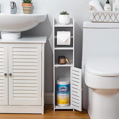 Toilet Paper Holder Stand, Storage Cabinet Beside Toilet for Small Space Bathroom
