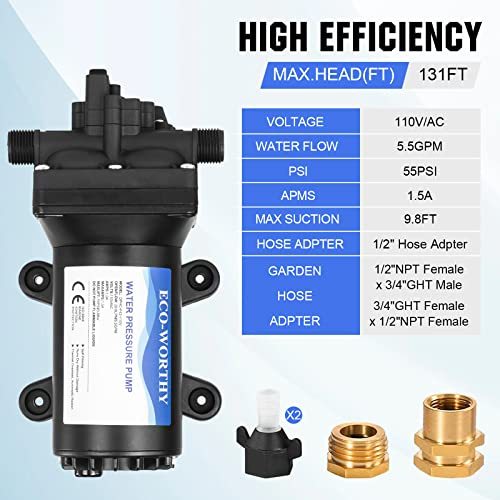 ECO-WORTHY Industrial Water Pressure Diaphragm Pump 110V 5.5GPM 55PSI On Demand RV