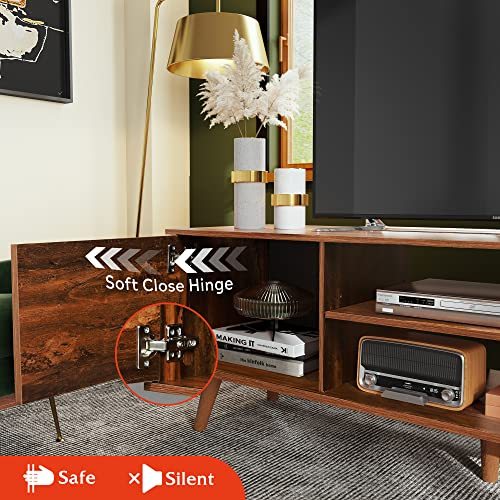 WLIVE TV Stand for 55 60 inch TV, Mid Century Modern TV Console, Entertainment Center