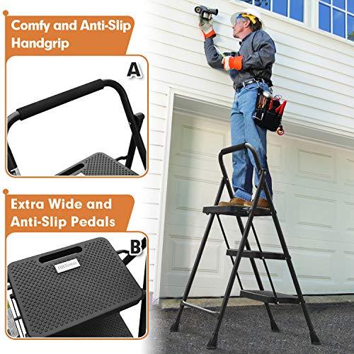 HBTower 3 Step Ladder, Folding Step Stool with Wide Anti-Slip Pedal, 500lbs