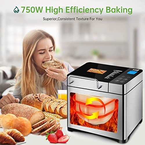 KBS Large 17-in-1 Bread Machine, 2LB Stainless Steel, Auto Fruit Nut Dispenser