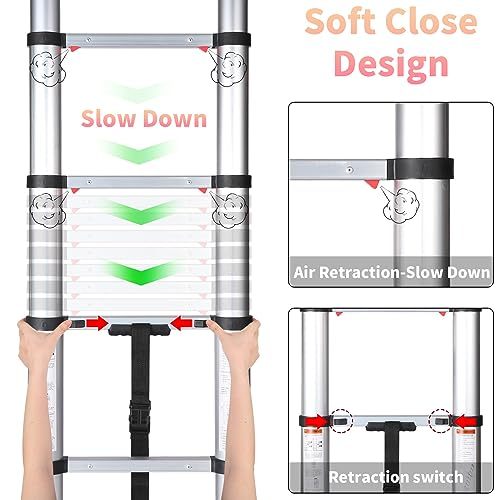 Yvan Telescoping Ladder,12.5 FT One Button Retraction Aluminum Telescopic Extension Ladder