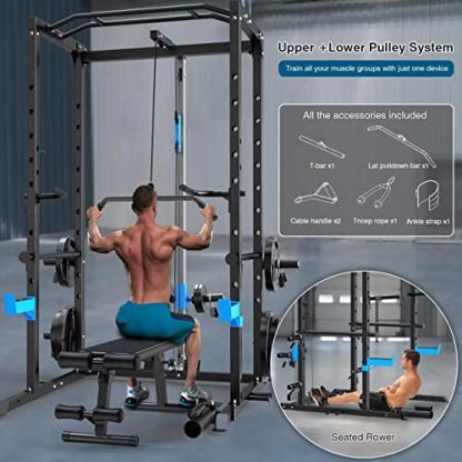 ULTRA FUEGO Power Cage, Multi-Functional Power Rack with J-Hooks, Dip Handles