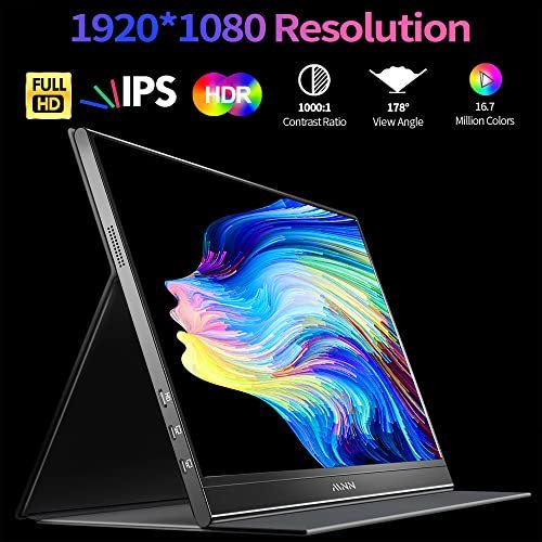 MNN Portable Monitor 15.6inch FHD 1080P Laptop Monitor USB C HDMI Gaming Ultra-Slim IPS Display