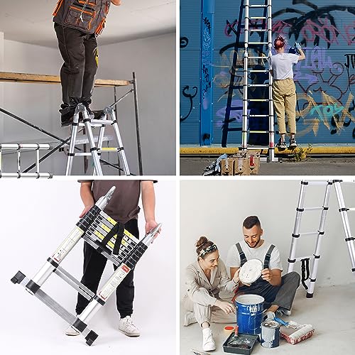 BOWEITI Telescoping Extension Ladder, 16.5FT Telescoping A Frame Ladder with Balance Bar