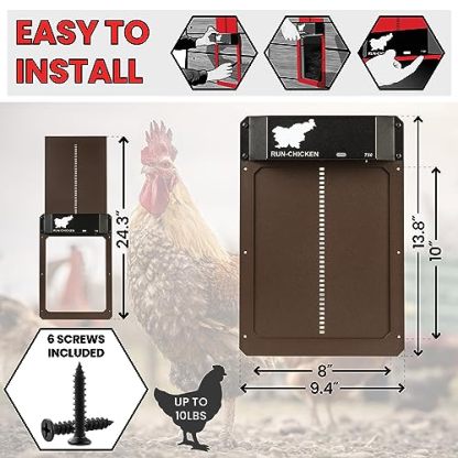 RUN-CHICKEN Door (Brown) Automatic Chicken Coop Door Opener with Timer
