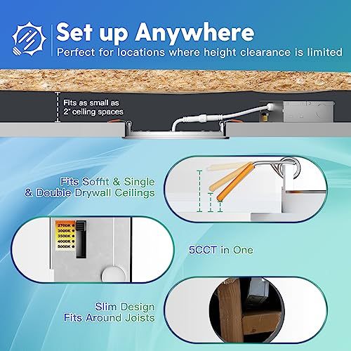 FREELICHT 24 Pack 6 Inch 5CCT Ultra-Thin LED Recessed Ceiling Light with Junction Box