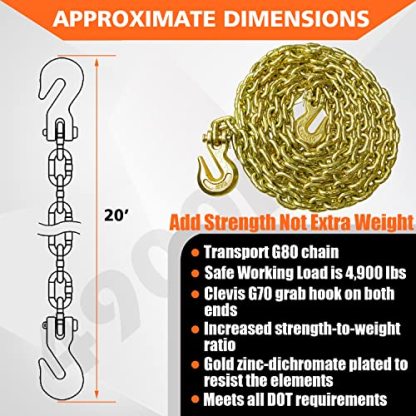 YATOINTO G80 Transport Binder Chain 5/16 Inch x 20 Foot Safety/Binder Chain