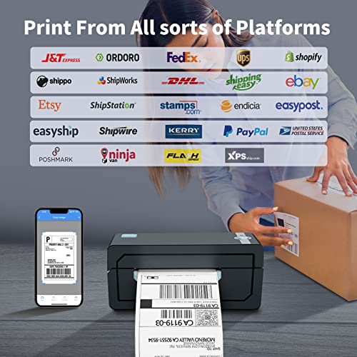 JADENS Bluetooth Thermal Shipping Label Printer – Wireless 4x6 Shipping Label Printer