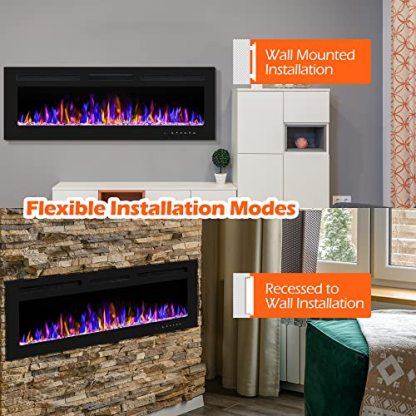BETELNUT 50" Electric Fireplace Wall Mounted and Recessed with Remote Control