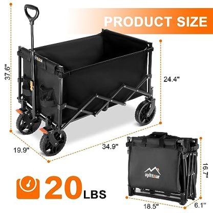 Uyittour Collapsible Wagon Cart Heavy Duty Foldable, Utility Grocery Wagon for Camping Sports Shopping