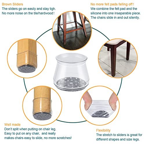 32 Pcs Chair Leg Protectors for Hardwood Floors, Silicone Felt Furniture Leg Cover Pad
