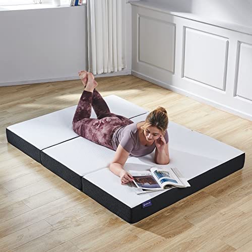 S SECRETLAND Folding Mattress, 3 inch Tri-fold Memory Foam Mattress Topper with Washable Cover