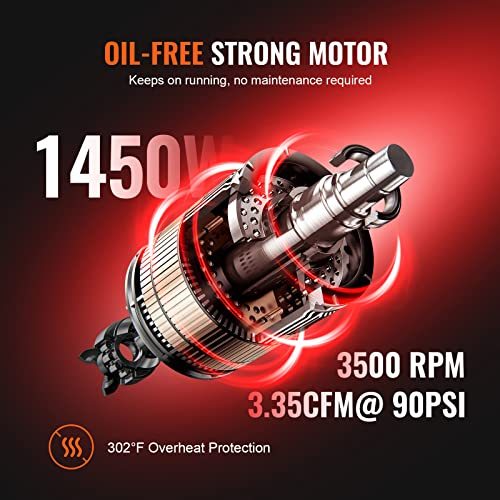 VEVOR 6.3 Gallon Air Compressor, 2 HP 3.35 CFM Oil Free Air Compressor Tank & Max