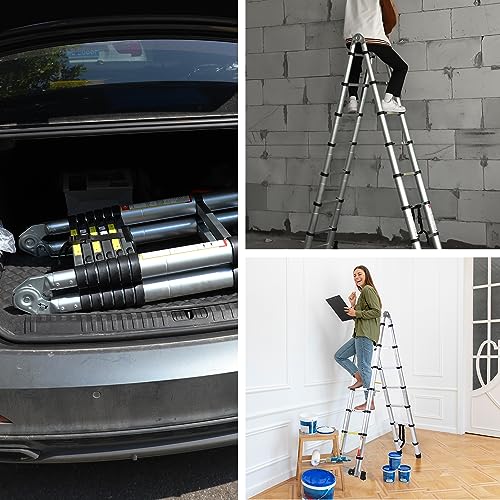 BOWEITI Telescoping Extension Ladder, 16.5FT Telescoping A Frame Ladder with Balance Bar