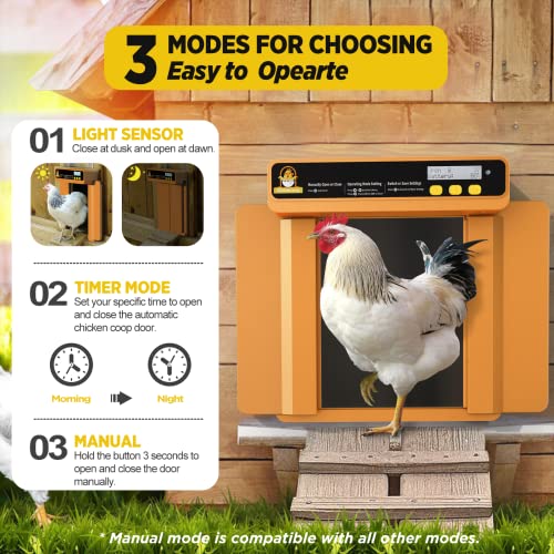 Chickcozy Automatic Chicken Coop Door Opener with Timer, Programmable Light Sensor, Battery Powered LCD Screen