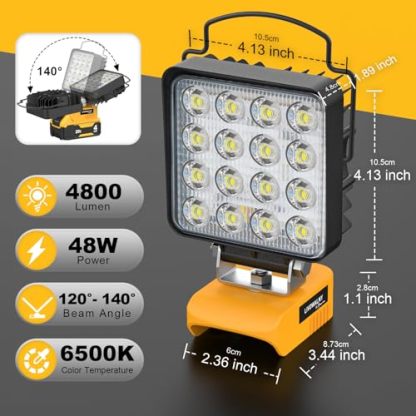 LIVOWALNY Cordless 20V Max LED Work Light for Dewalt 20v Battery 48W Flashlight