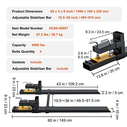 VEVOR 60" 4000 lbs Heavy Duty Pallet Forks with Adjustable Stabilizer Bar