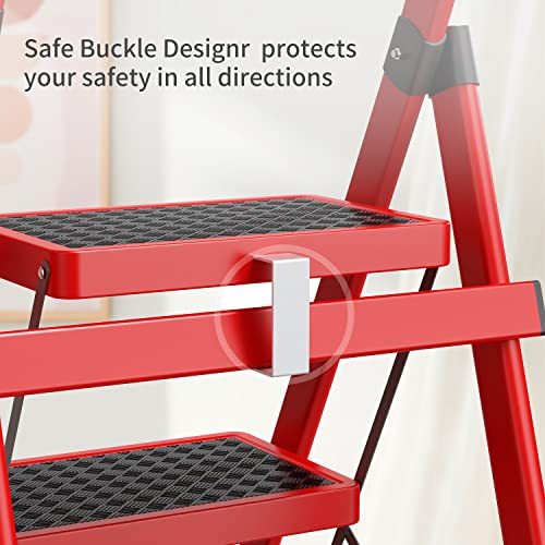 3 Step Ladder-3 Step Ladder Folding Step Stool-Step Ladder 3 Step Folding with Anti-Slip