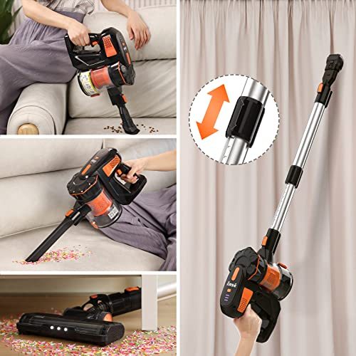 INSE Cordless Vacuum Cleaner, 6-in-1 Rechargeable Stick Vacuum, 45mins Runtime