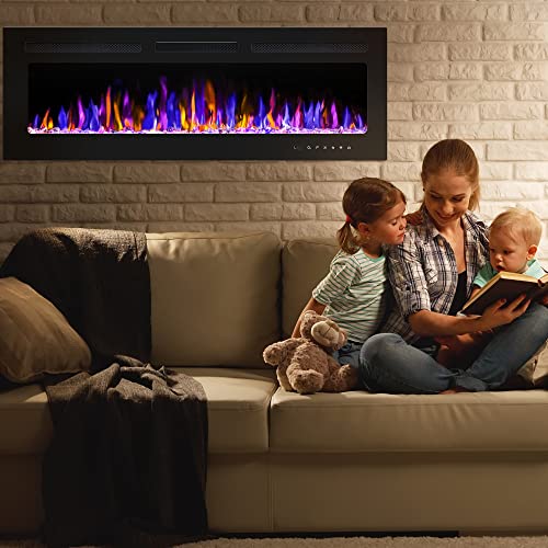 BETELNUT 50" Electric Fireplace Wall Mounted and Recessed with Remote Control
