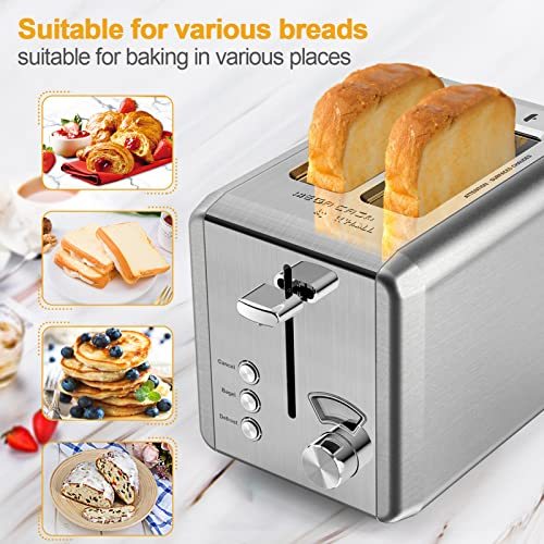 whall Toaster 2 slice Stainless Steel Toasters with Bagel, Cancel, Defrost Function, for Various Bread Types