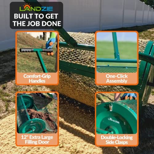 Landzie Lawn & Garden Spreader with Upgraded Side Clasps - 24" x 17" Inch Peat Moss Spreader and Compost Spreader