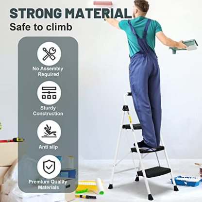 SocTone 3 Step Ladder, Folding Step Stool for Adults with Handle, Lightweight