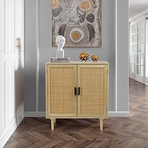 Finnhomy Sideboard Buffet Kitchen Storage Cabinet with Rattan Decorated Doors, Dining Room
