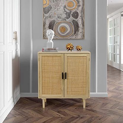 Finnhomy Sideboard Buffet Kitchen Storage Cabinet with Rattan Decorated Doors, Dining Room