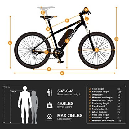 Jasion Electric Mountain Bike for Adults with 360Wh Removable Battery, 40Miles 20MPH