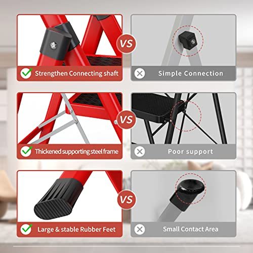 3 Step Ladder-3 Step Ladder Folding Step Stool-Step Ladder 3 Step Folding with Anti-Slip