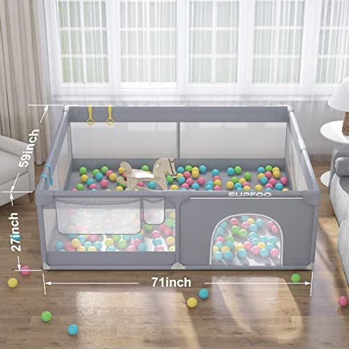 SUPFOO Extra Large Baby Playpen with Mat 71"x59"x27" for Babies and Toddlers Thickened Sponges
