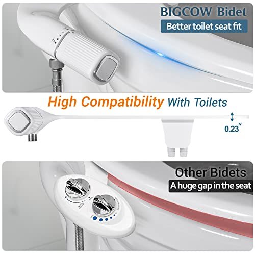 BIGCOW Bidet Attachment for Toilet, Ultra-Slim Dual Nozzle Hygienic Toilet Bidet