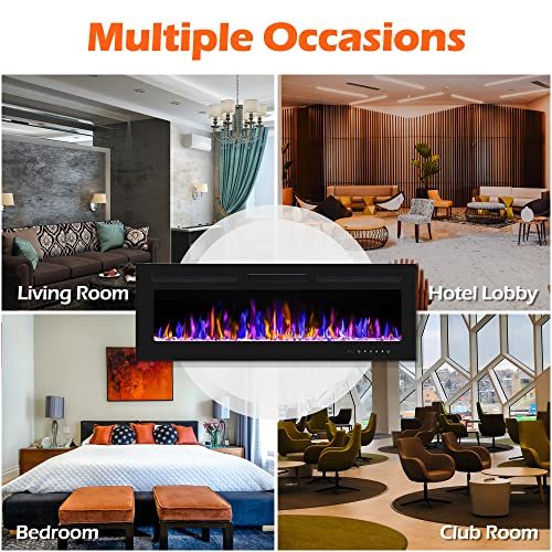 BETELNUT 50" Electric Fireplace Wall Mounted and Recessed with Remote Control
