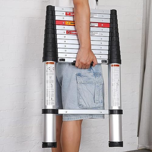 Yvan Telescoping Ladder,12.5 FT One Button Retraction Aluminum Telescopic Extension Ladder